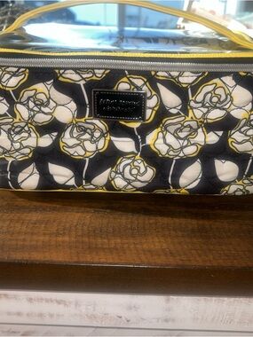 Betsey Johnson Black, White & Yellow Quilted Floral Cosmetic Case